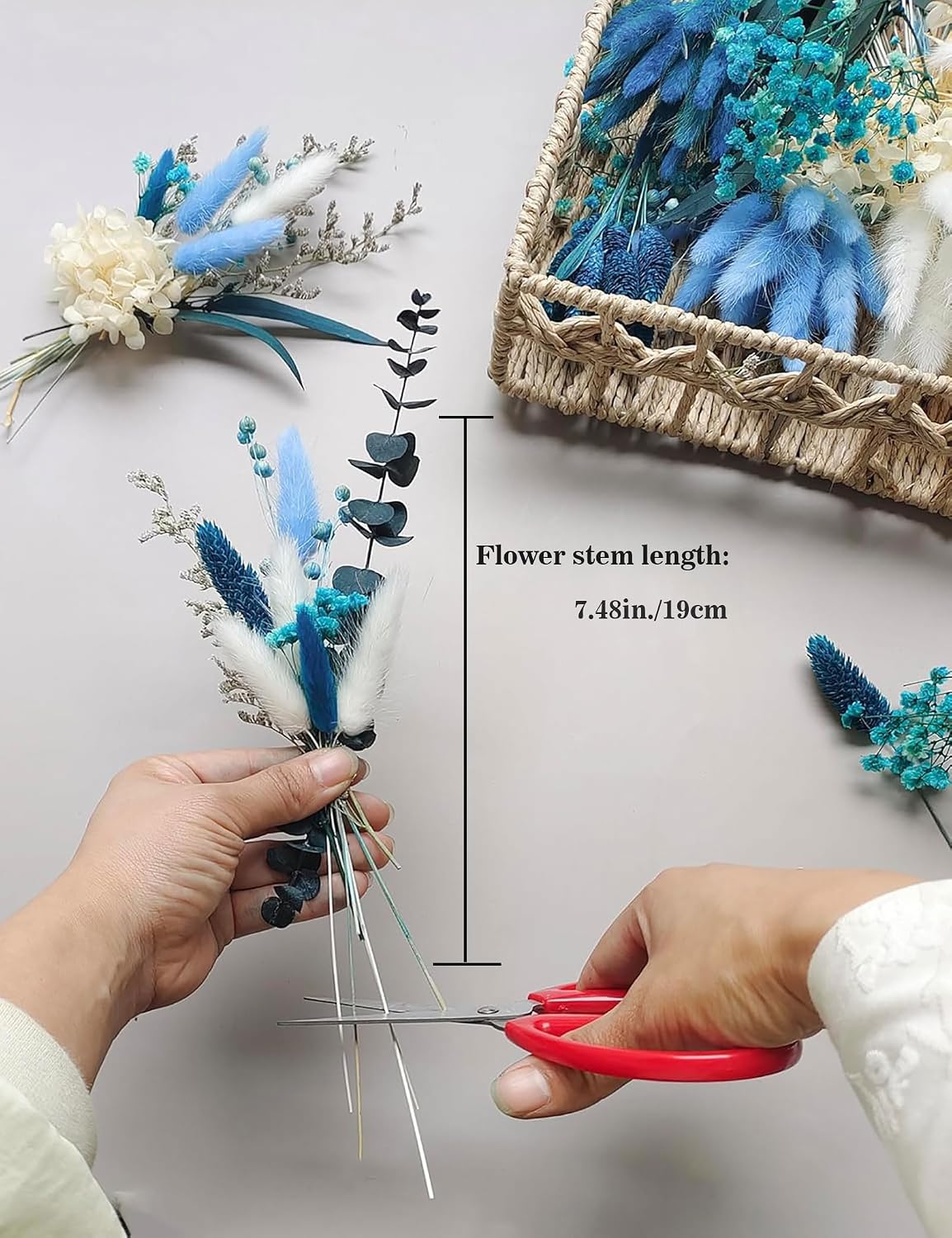 xin's convey DIY Natural Preserved Flower Kit, Wholesale Preserved Flowers for Vases, Preserved Flowers with Stems, Mini Bouquets, Hydrangeas, Eucalyptus Leaves. (Blue)