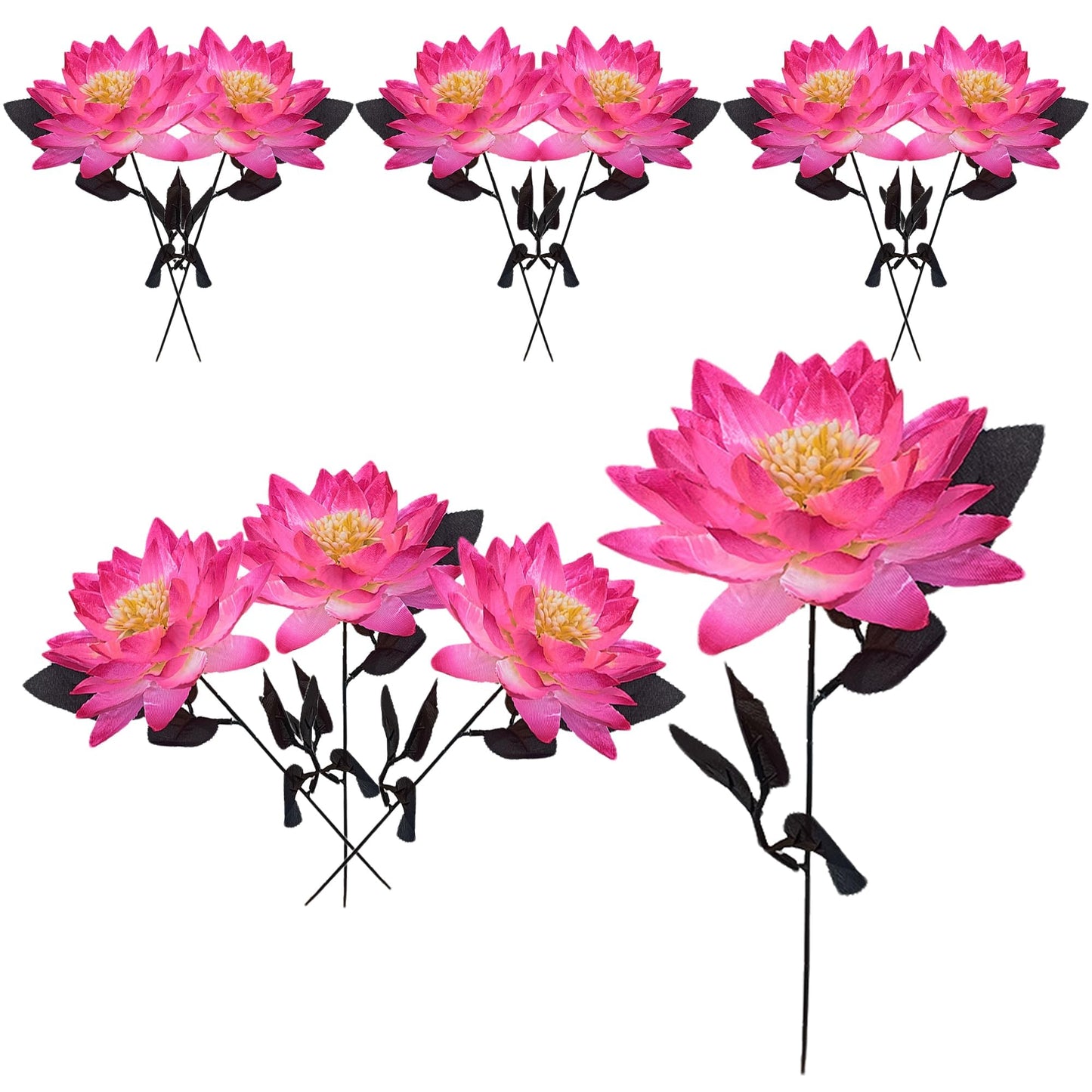 10 Artificial Flowers for Outdoor Decorations Realistic Black Lotus Flowers (Black)
