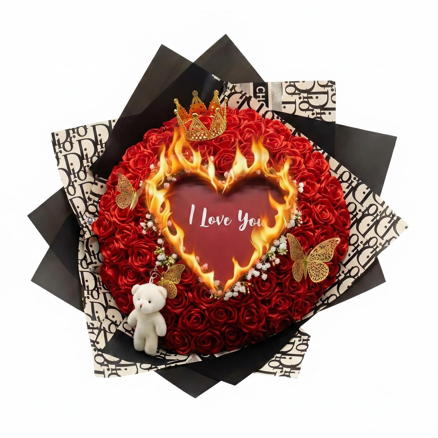 Burn Away Rose Bouquet – Self Assembly Glitter Flowers with Hidden Message/Photo, DIY Romantic Gift for Him Her, Everlasting PE Roses for Anniversary Birthday Engagement Wedding (Satin Red)