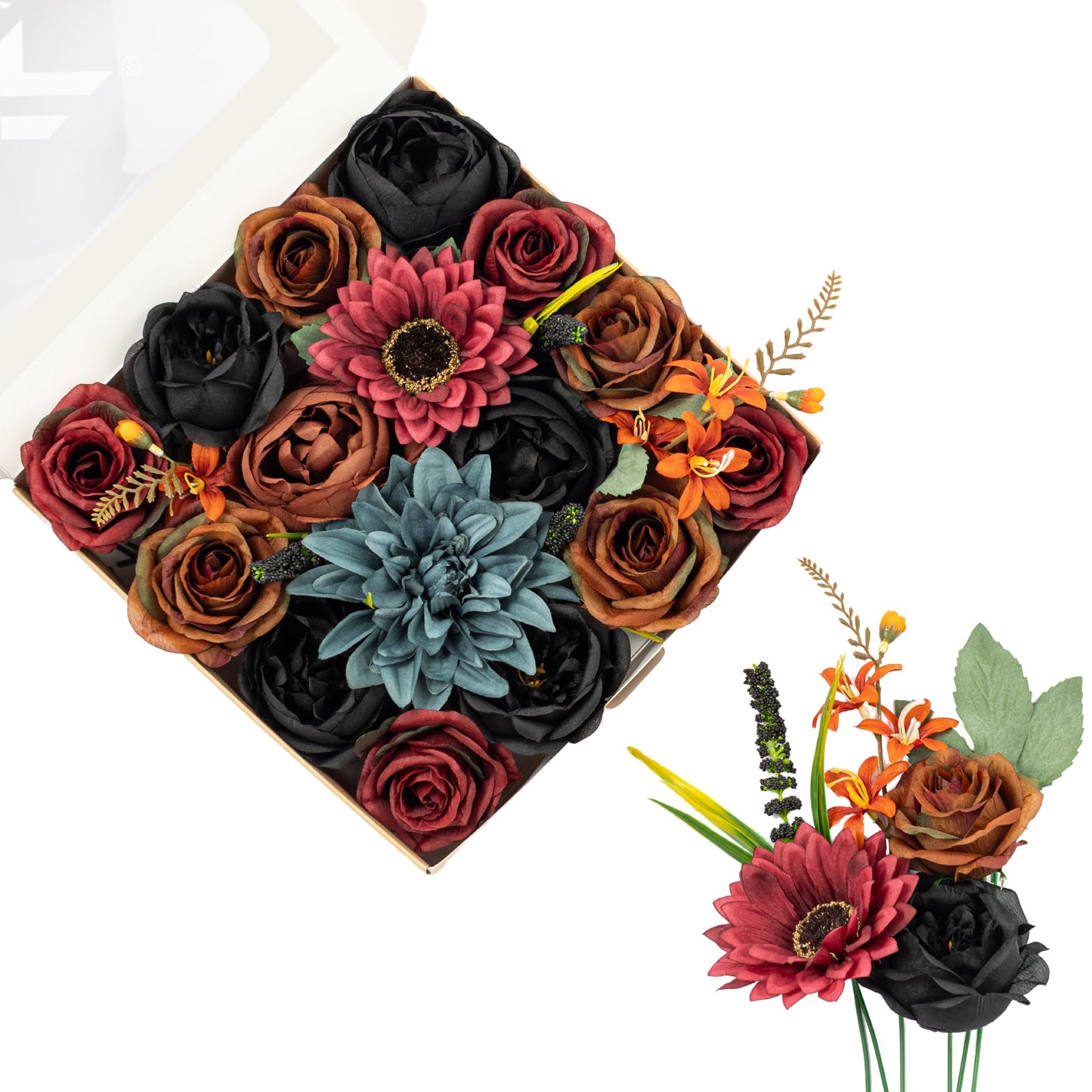 Artificial Flowers DIY Bouquet Combo Faux Rose for Home Decor | Blue White Yellow Fake Dahlia Daisy Hydrangea for Vase, Floral Arrangement, Centerpieces, Wedding Arches, Party Décor