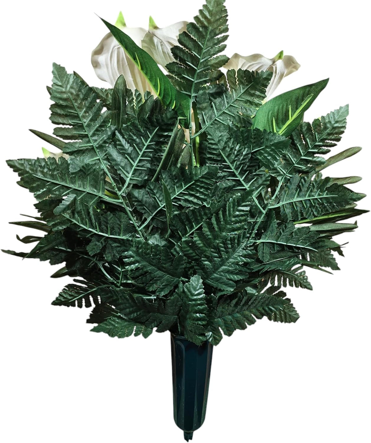 Realistic Artificial Cemetery Flowers - Jumbo Silk Faux Floral Cream Calla Lily Bouquet for Grave with white filler - 1 Large Headstone Decoration - Memorial Flowers