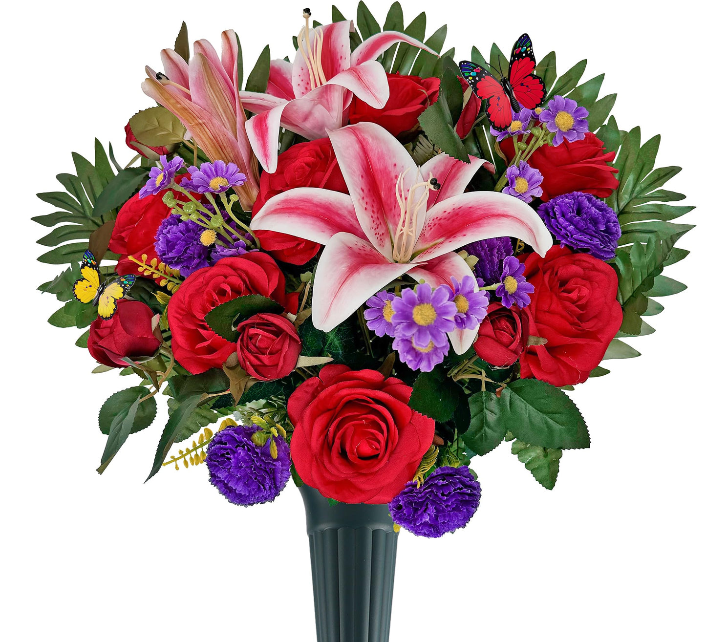 Artificial Cemetery Flower Bouquet, Grave Flower for Headstone Outdoor Decoration， Non-Fade and Easy Setup