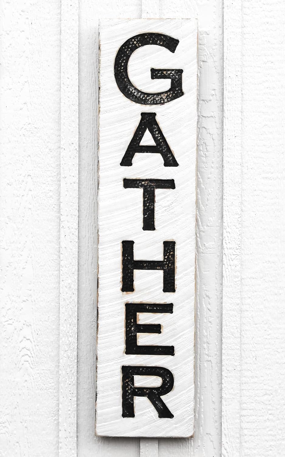 Vertical Gather Wood Sign 10"x40" – Carved Farmhouse Wall Decor – Rustic Entryway & Dining Room Sign – Handmade in North Carolina – Ready to Hang