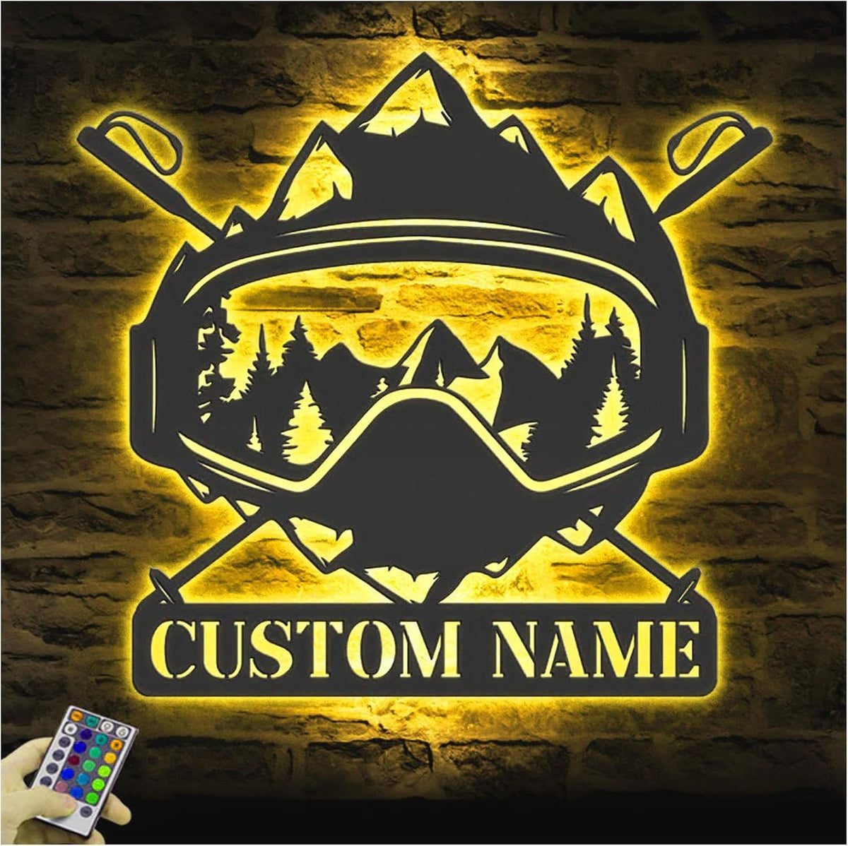Custom Name Snowboarding Metal Sign Wall with LED Light – Personalized Goggle Design Wall Display for Home, Snowboard Room, Birthday Gift