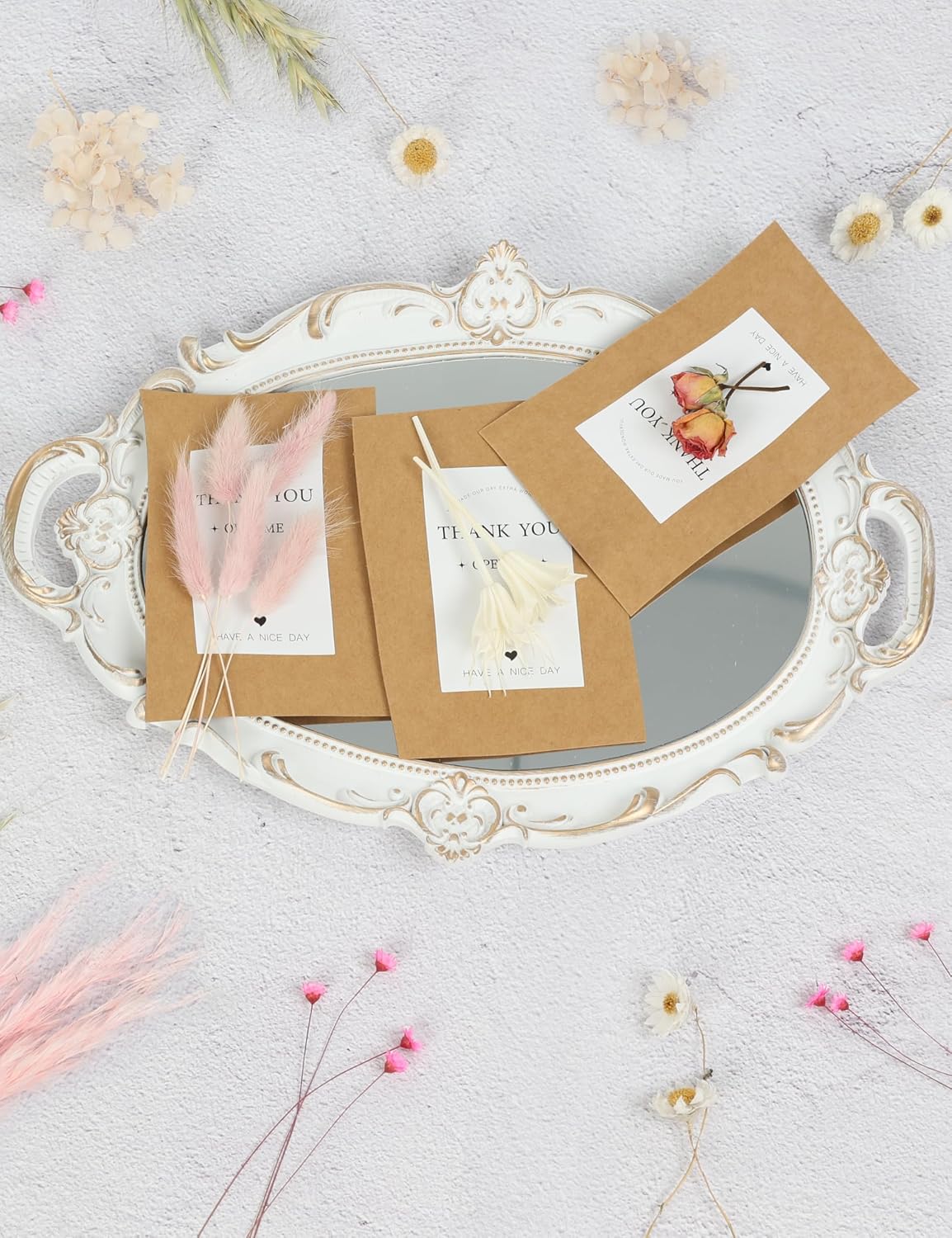 xin's convey DIY Natural Dried Flower Set for Vase, Bulk Boho Dried Flowers with Stems,Fall Decor, Mini Flower Arrangements.(Pink)
