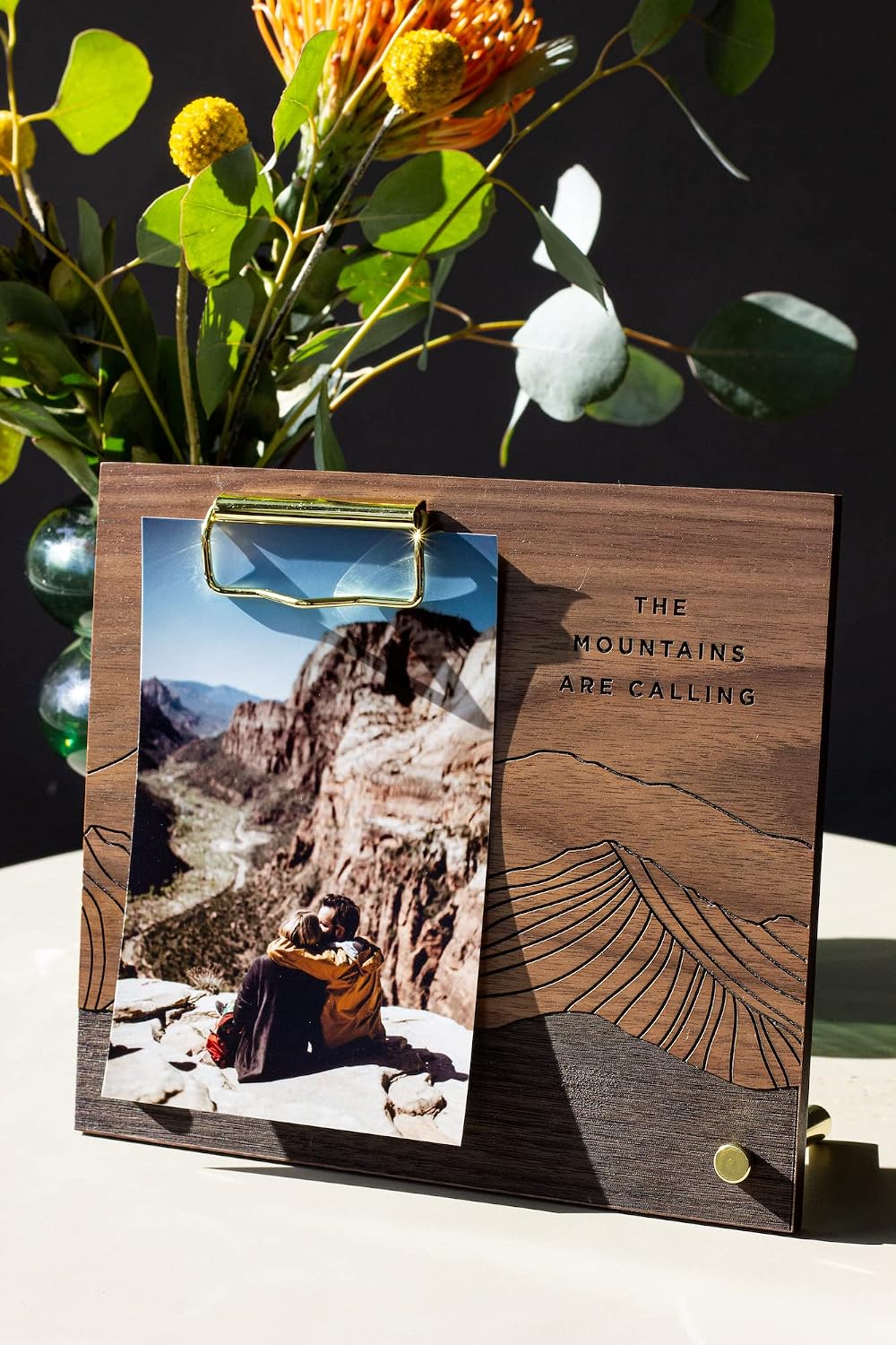 The Mountains Are Calling Wood Frame [Custom Engraved Photo Holder, Picture Display, Clipboard, Wedding, Anniversary]