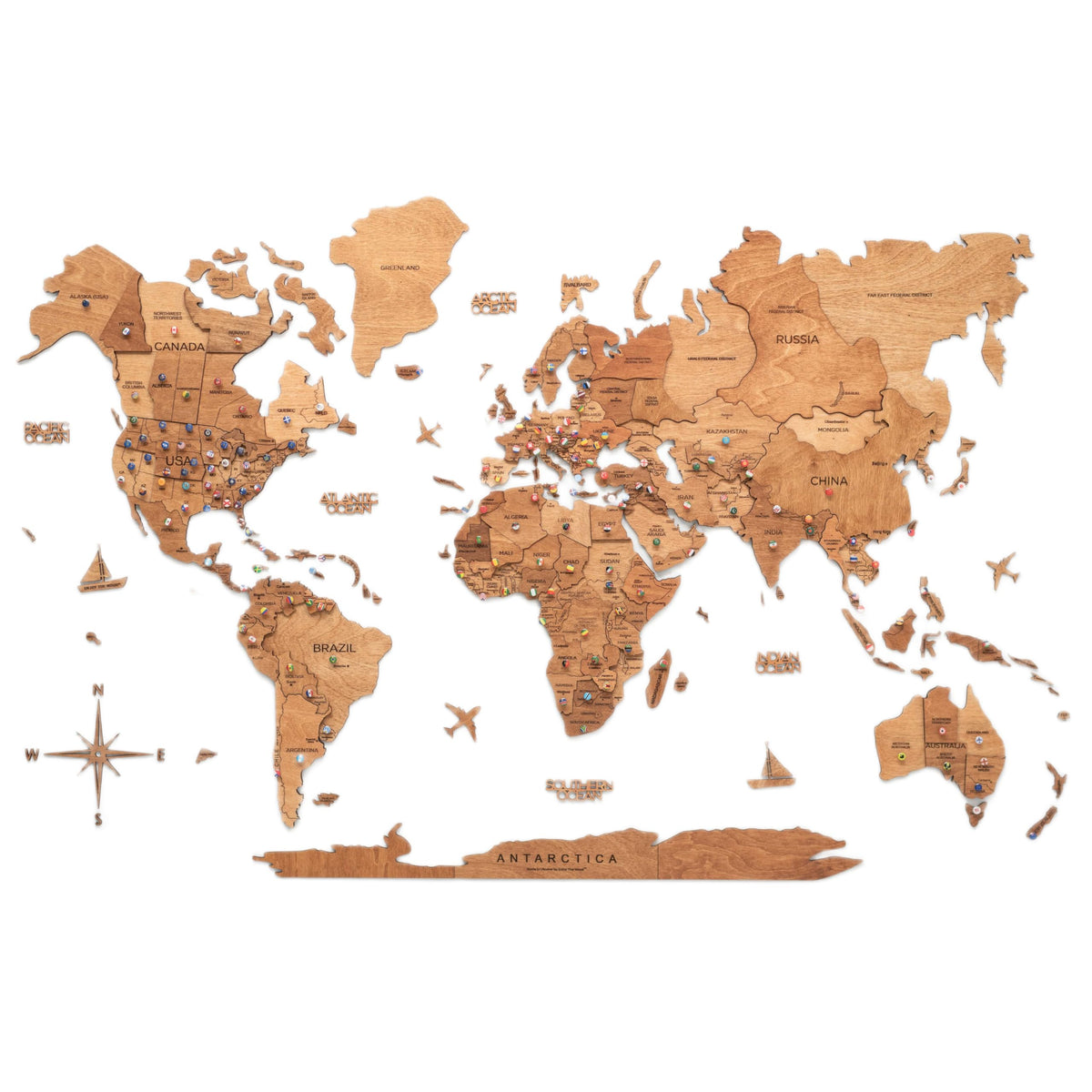 Enjoy The Wood 3D Wooden World Map Wall Art (Nature, L, Unframed) | Large Travel Map with Pins for Art Decor, Decorative Map of the World for Home, Office Travel Wall Art Housewarming Gift Idea