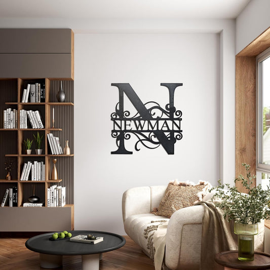 Riverside Designs Custom Metal Monogram Wall Art, Personalized Name and Initial, Steel, Wall Mounted
