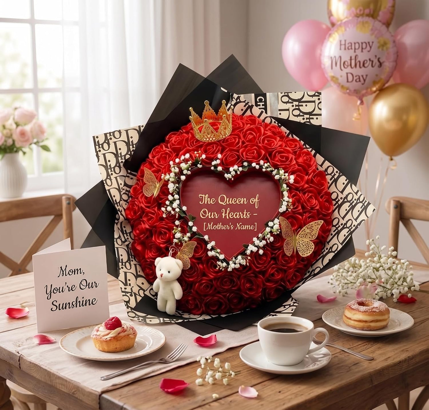 Burn Away Rose Bouquet – Self Assembly Glitter Flowers with Hidden Message/Photo, DIY Romantic Gift for Him Her, Everlasting PE Roses for Anniversary Birthday Engagement Wedding (Satin Red)
