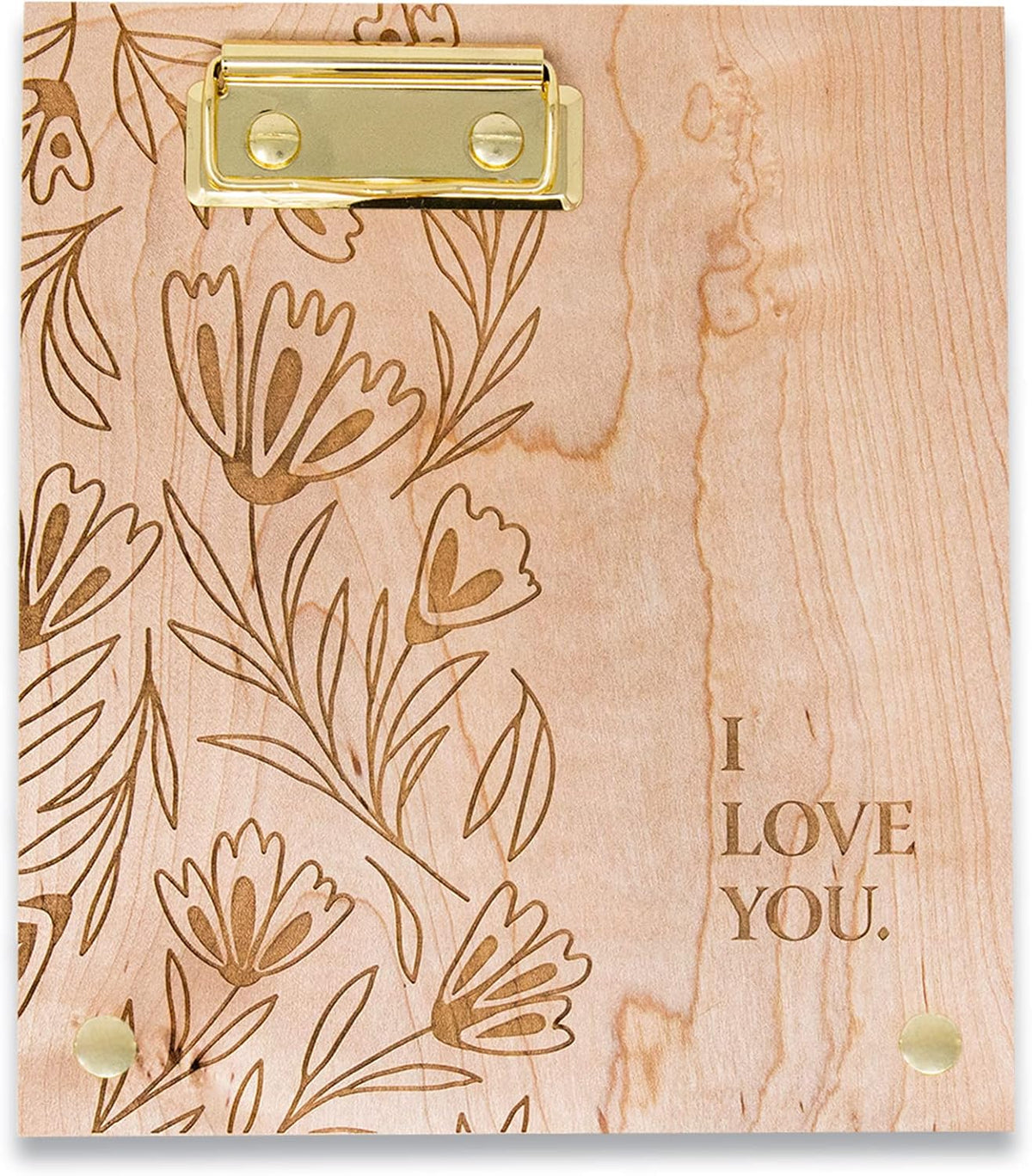 I Love You Floral Wood Frame [Custom Engraved Photo Holder, Display, Picture Clip, Clipboard, Wedding, Anniversary]