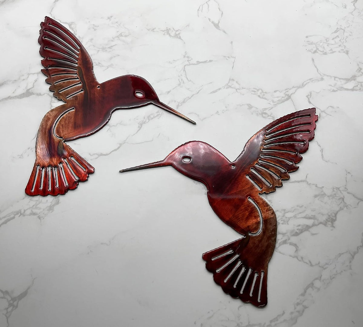 Hummingbird Copper Red Pair Metal Wall Art Décor 6" x 6" each