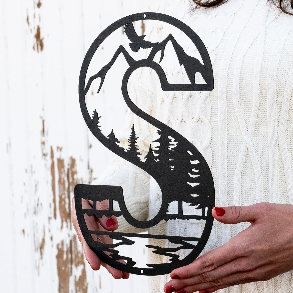 Outdoor Metal Letter Monogram, Mountain Wall Art, Rustic Cabin Decor | Nature Wall Art, Cabin Camper Decor, Custom, Personalized