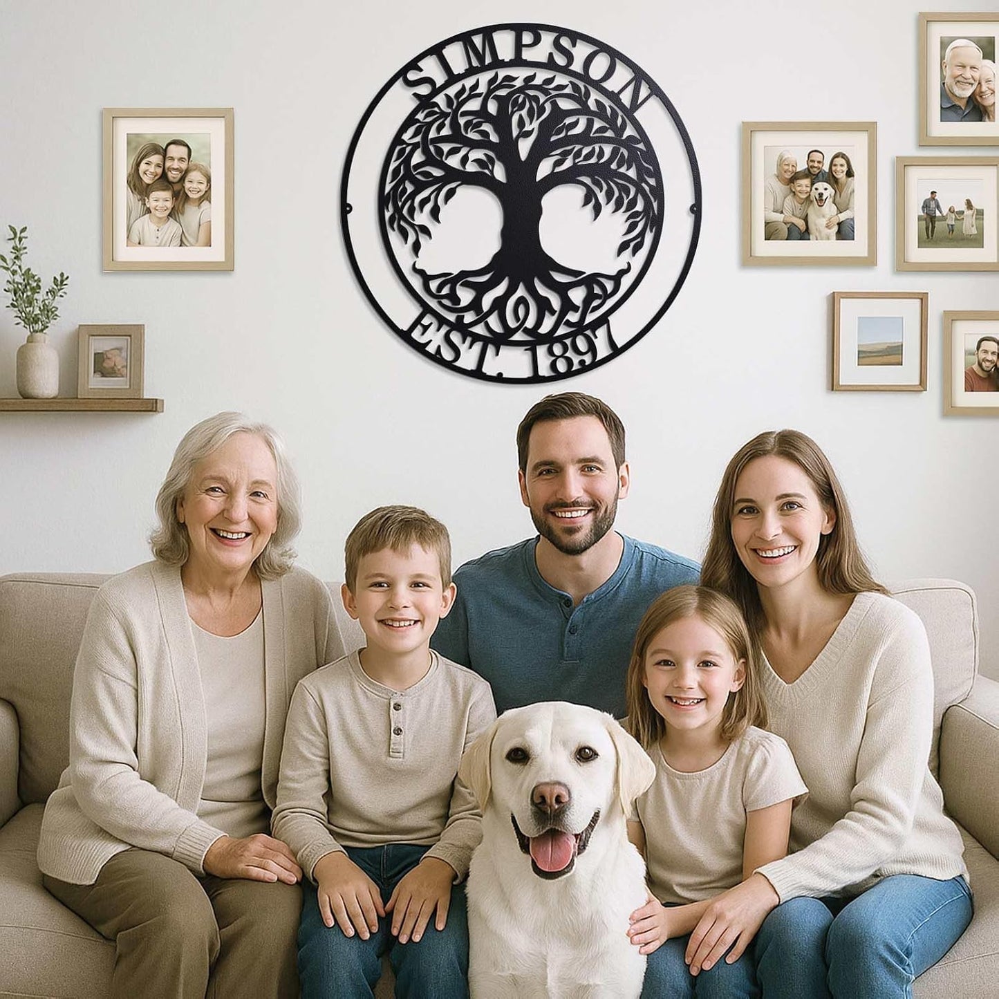 Established Family Tree Name Sign, Personalized Metal Signs Tree of Life Wall Art Decor, Customized Family Names
