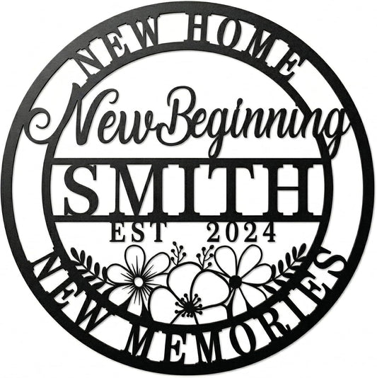 Personalized Housewarming Gift 2026 | Custom Metal Wall Art Decor for New Home | Engraved Family Last Name Sign | Established Date Plaque | New Beginning, New Memories Farmhouse Sign