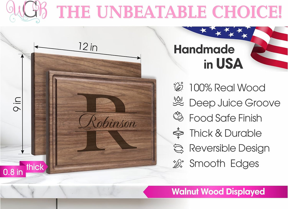 Personalized Cutting Board, Custom Wedding, Anniversary or Housewarming Gift Idea, Wood Engraved Charcuterie, for Friends and Family, Monogram Initial Design 004