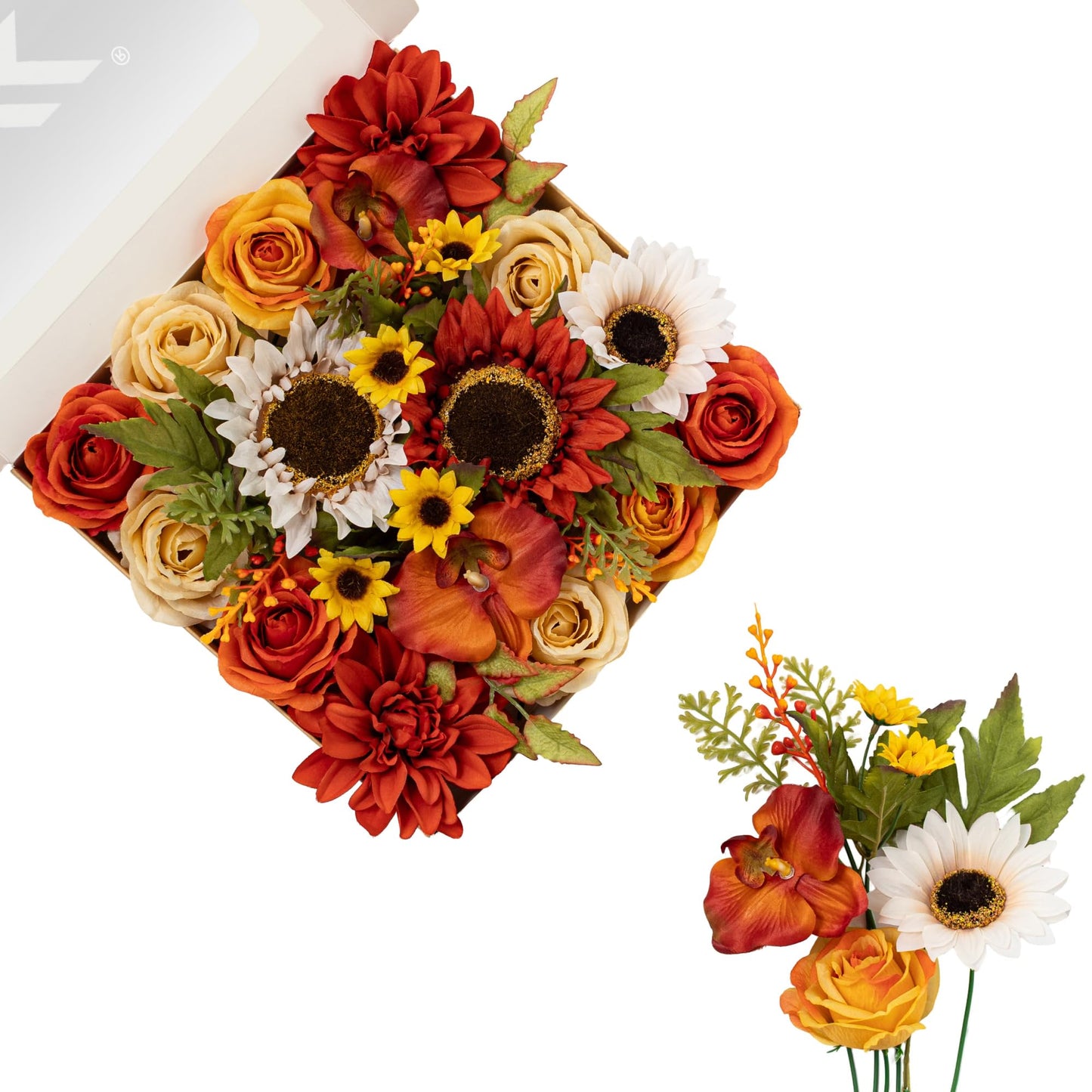 Artificial Flowers DIY Bouquet Combo Faux Rose for Home Decor | Blue White Fake Roses Dahlia Daisy Silk Flowers for Vase, Wedding Centerpiece, Floral Arrangement Décor