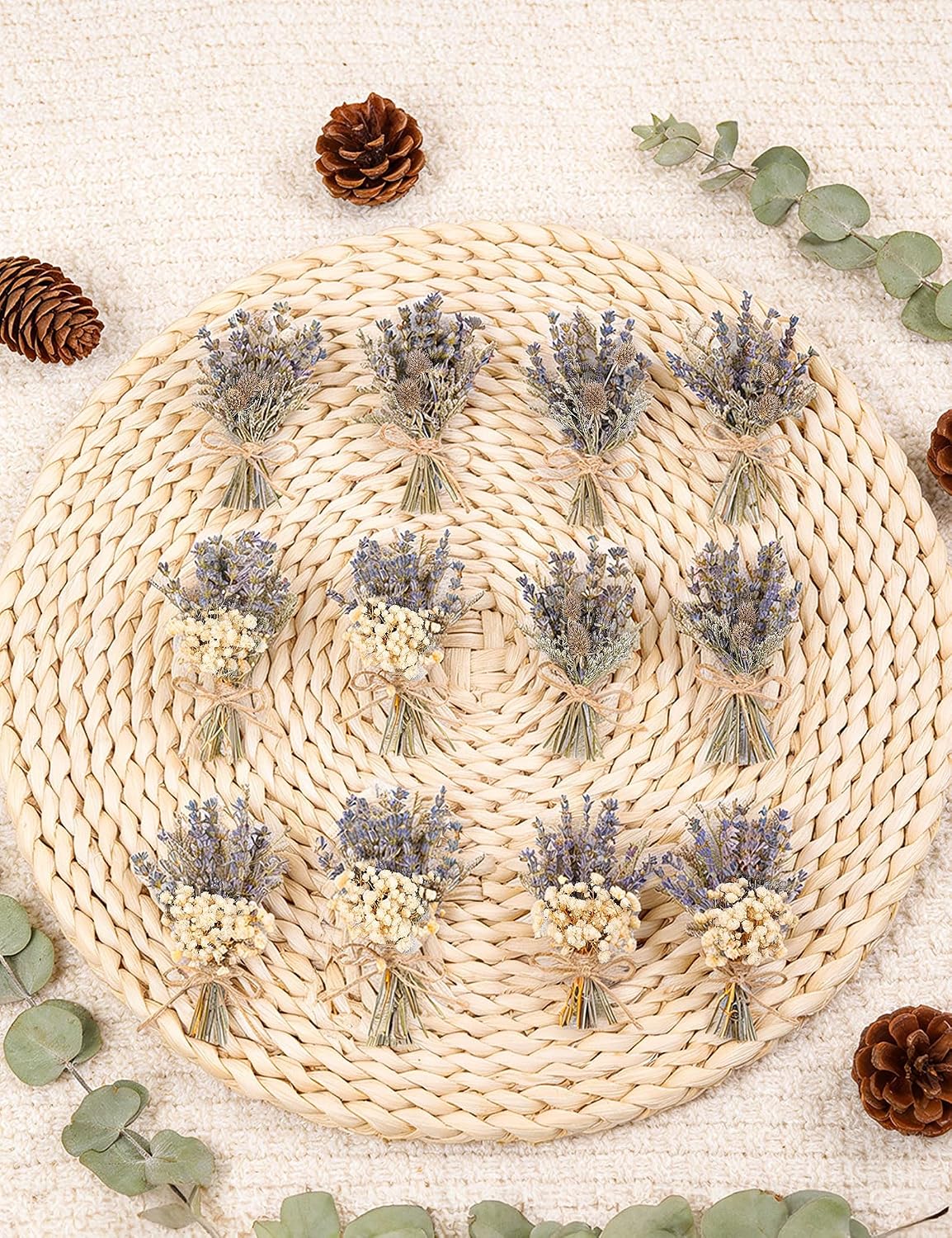 xin's convey 12pcs Lavender Bouquet, Mini Dried Flower Bouquet, Natural Lavender, Groom & Best Man Corsage, 4.5 Inches