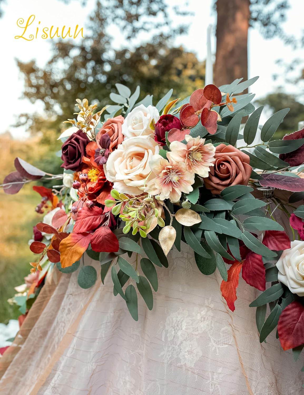 Lisuun 9FT Artificial Wedding Arch Flower Garland for Table Decor | Handmade Layered Floral Design for Head Tables, Reception Backdrops, Table Runners and Romantic Ceremony Displays