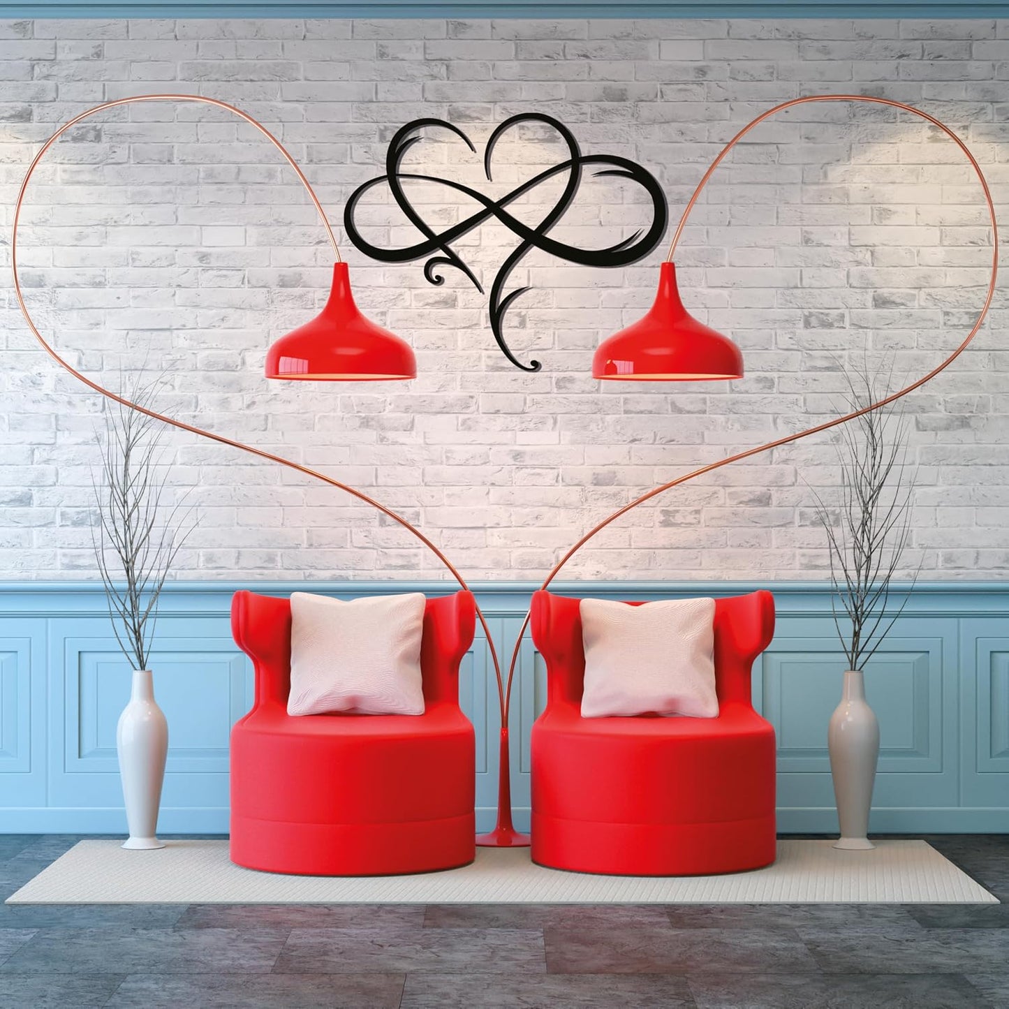 Infinity Heart Metal Wall Art, Modern Love Symbol Home Decor | Intertwined heart and infinity design in 16-gauge steel with a matte powder-coated finish for indoor or outdoor display.