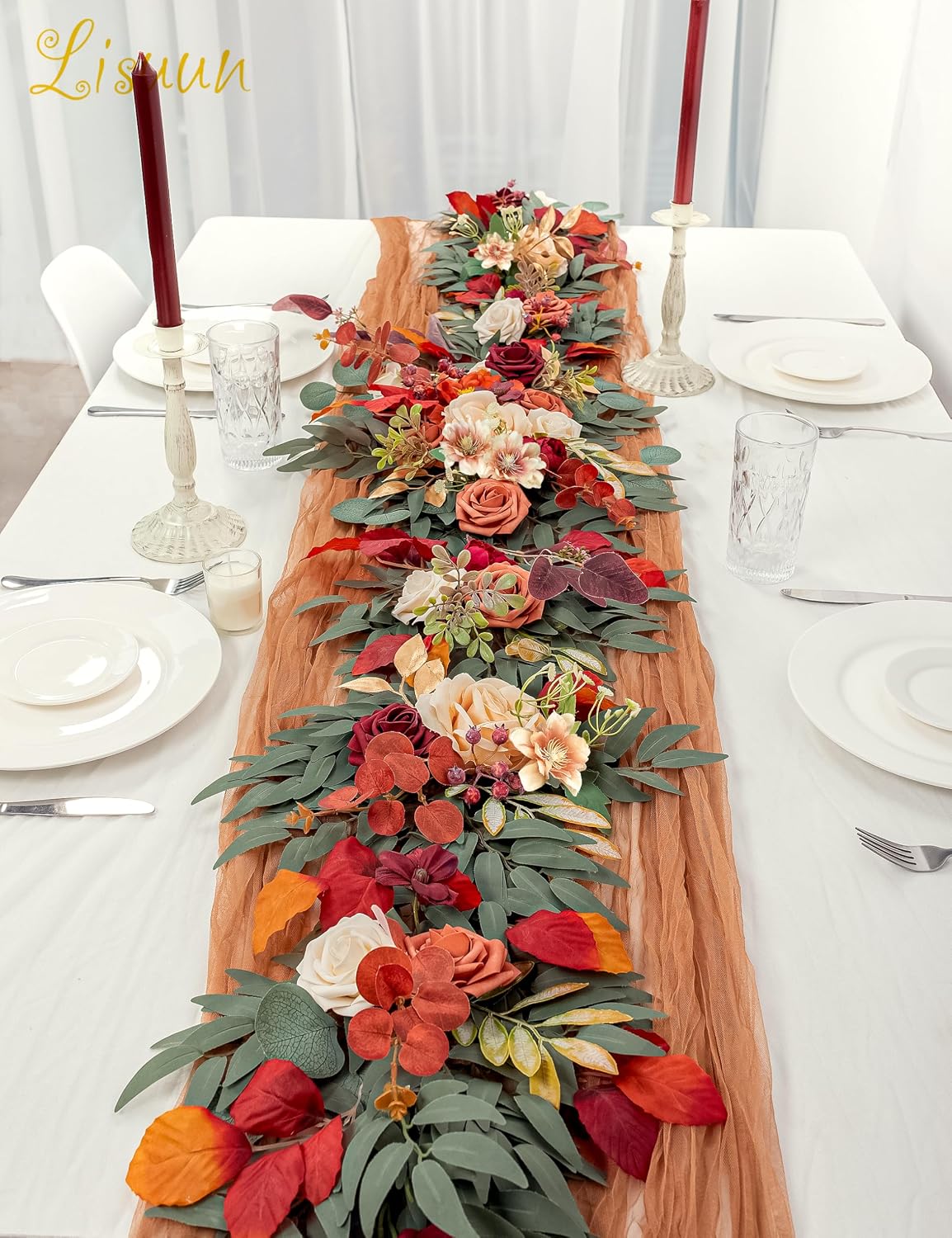 Lisuun 9FT Artificial Wedding Arch Flower Garland for Table Decor | Handmade Layered Floral Design for Head Tables, Reception Backdrops, Table Runners and Romantic Ceremony Displays