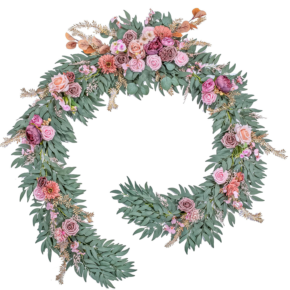 Lisuun 9FT Artificial Wedding Arch Flower Garland for Table Decor | Handmade Layered Floral Design for Head Tables, Reception Backdrops, Table Runners and Romantic Ceremony Displays