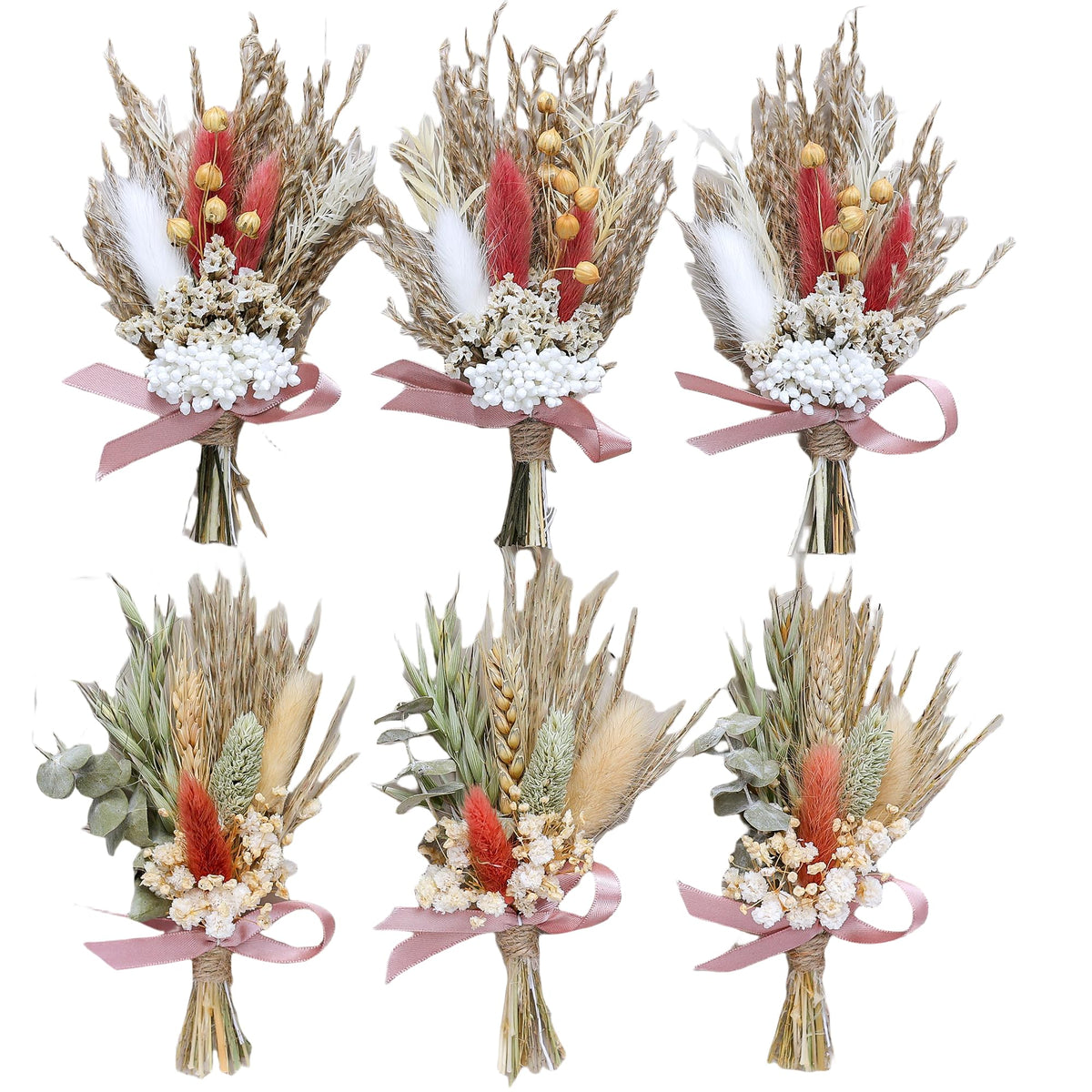 xin's convey Mini Dried Flower Bouquet (Pack of 6), Rose Bouquets, Party Favours, Bohemian Plate Decoration, Birthday Cake Dried Flower Gift Box Companion, Photography Props (Rose)