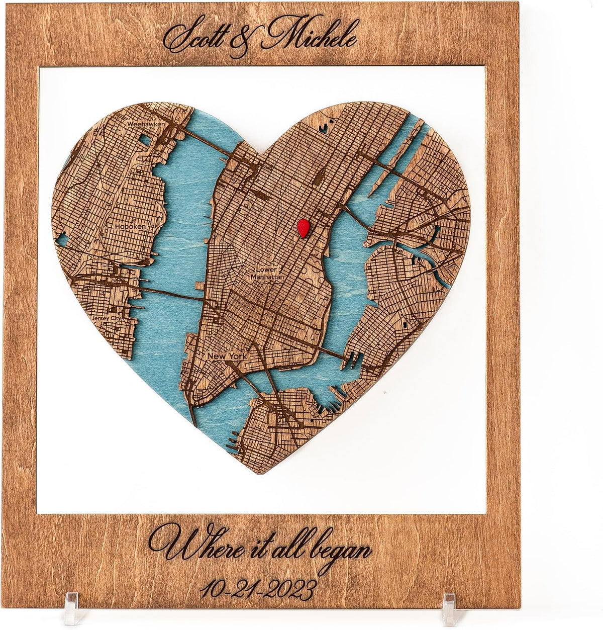 Where it All Began Map Wooden Wall Art - 3D Custom Location or City Map Wall Decor for Valentine's Day - Gifts for Couples