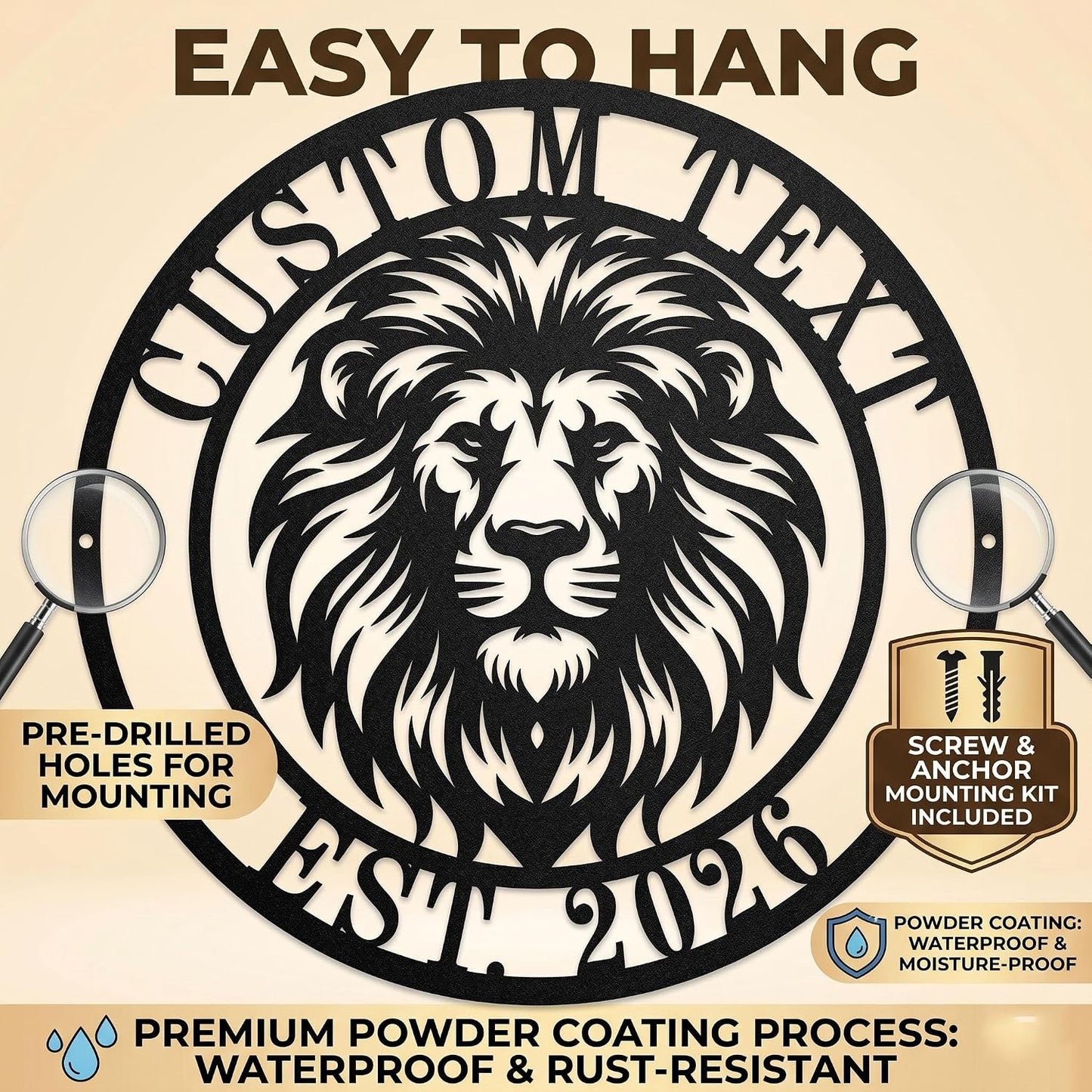 Personalized Lion Metal Sign，Customized Lion Decorative Wall Art ，Home Decor Wall，Animal Metal Wall Art, Wild Animal Decor Gift for Lion Lovers