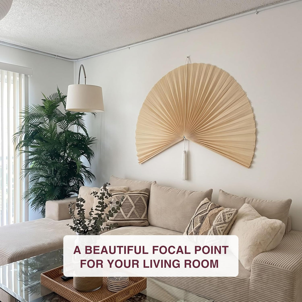 Chicvillage Beige Bamboo Wall Fan, 60" Oversized Woven Boho Home Decor Fan