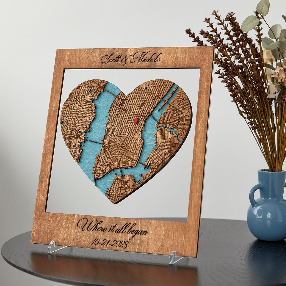 Where it All Began Map Wooden Wall Art - 3D Custom Location or City Map Wall Decor for Valentine's Day - Gifts for Couples