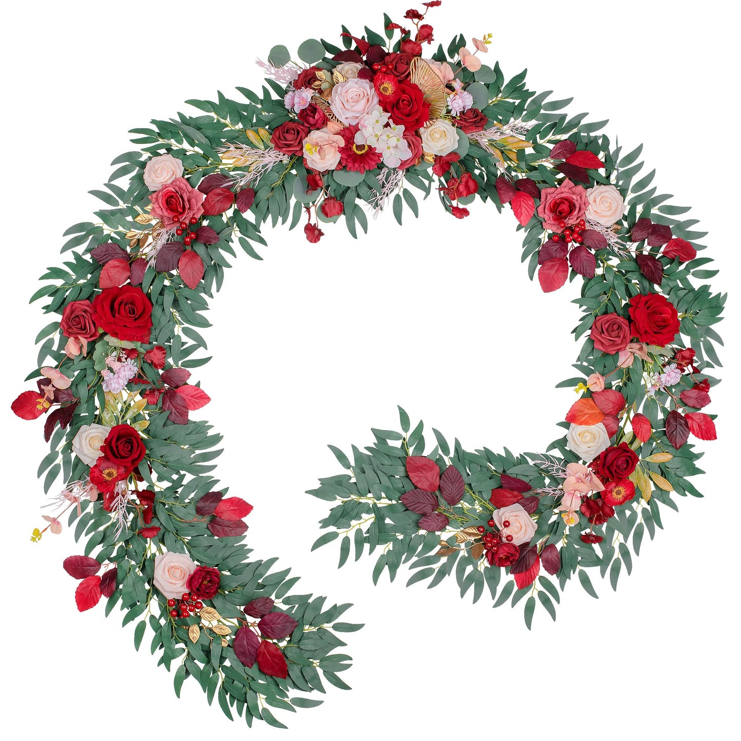 Lisuun 9FT Artificial Wedding Arch Flower Garland for Table Decor | Handmade Layered Floral Design for Head Tables, Reception Backdrops, Table Runners and Romantic Ceremony Displays