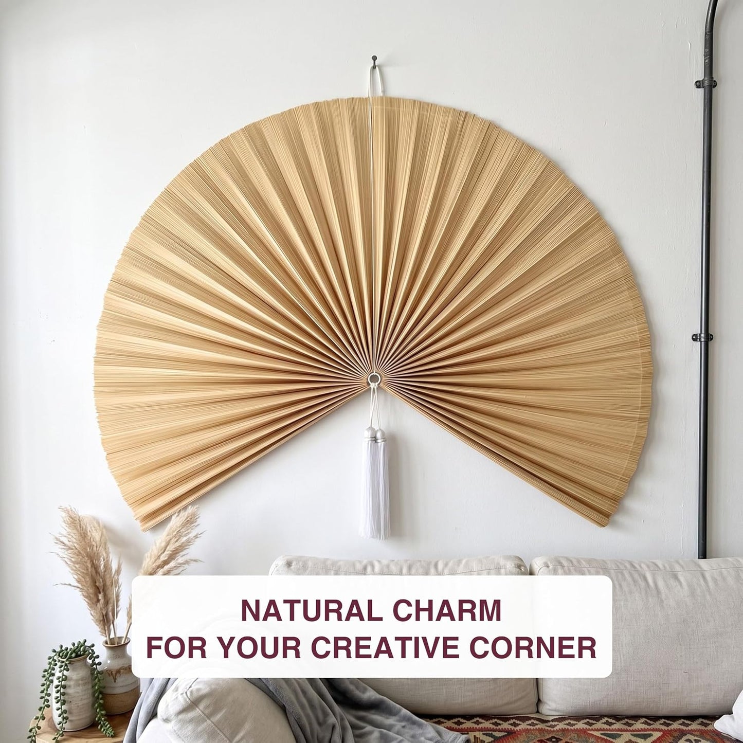 Chicvillage Beige Bamboo Wall Fan, 60" Oversized Woven Boho Home Decor Fan