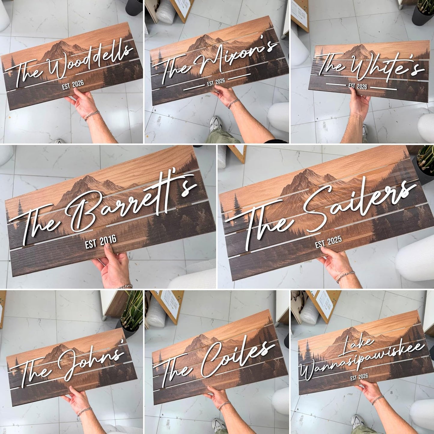 Custom Mountain Family Name Sign - Rustic Wood Wall Decor, Personalized Wedding & Gift for Couples Anniversary, Housewarming Gift for New Home 23x10" (Standard Size)