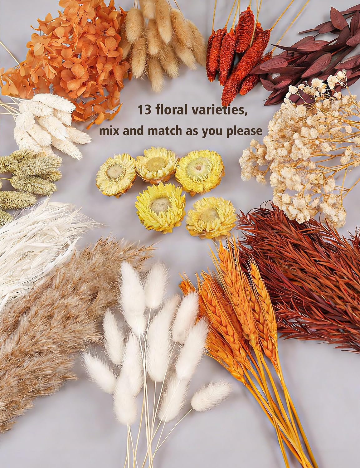DIY Dried Flower Set, Bulk Dried Flowers Bouquet, Dried Flower Vase Arrangement, Autumn Decoration,Dried Flowers with Stems. (Fall)