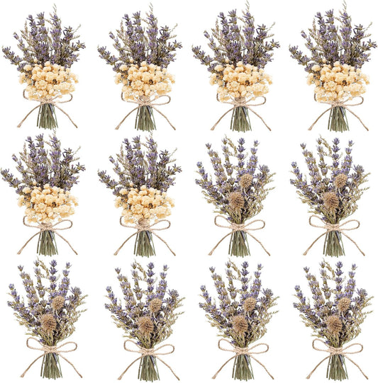xin's convey 12pcs Lavender Bouquet, Mini Dried Flower Bouquet, Natural Lavender, Groom & Best Man Corsage, 4.5 Inches