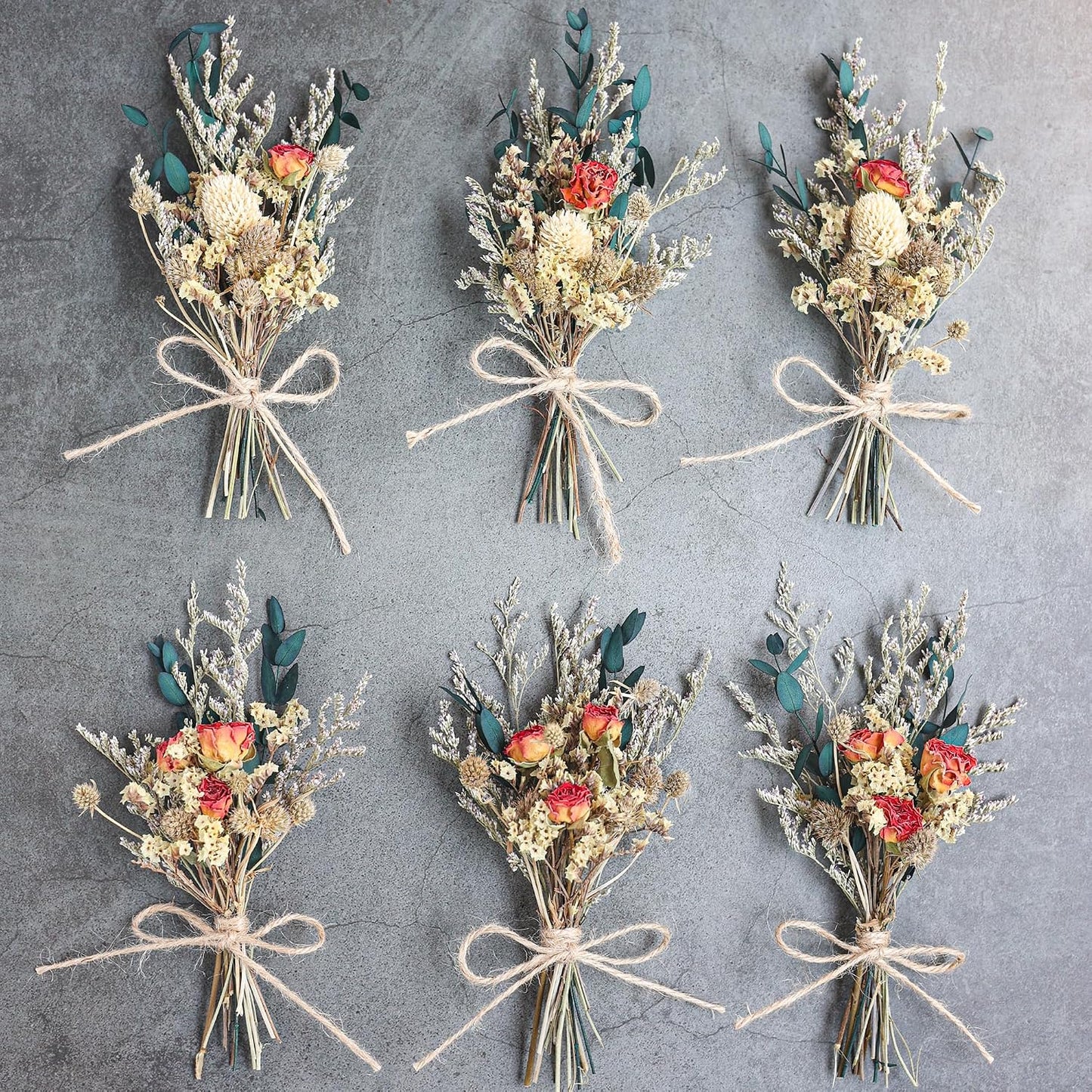 xin's convey Mini Dried Flower Bouquet (Pack of 6), Rose Bouquets, Party Favours, Bohemian Plate Decoration, Birthday Cake Dried Flower Gift Box Companion, Photography Props (Rose)