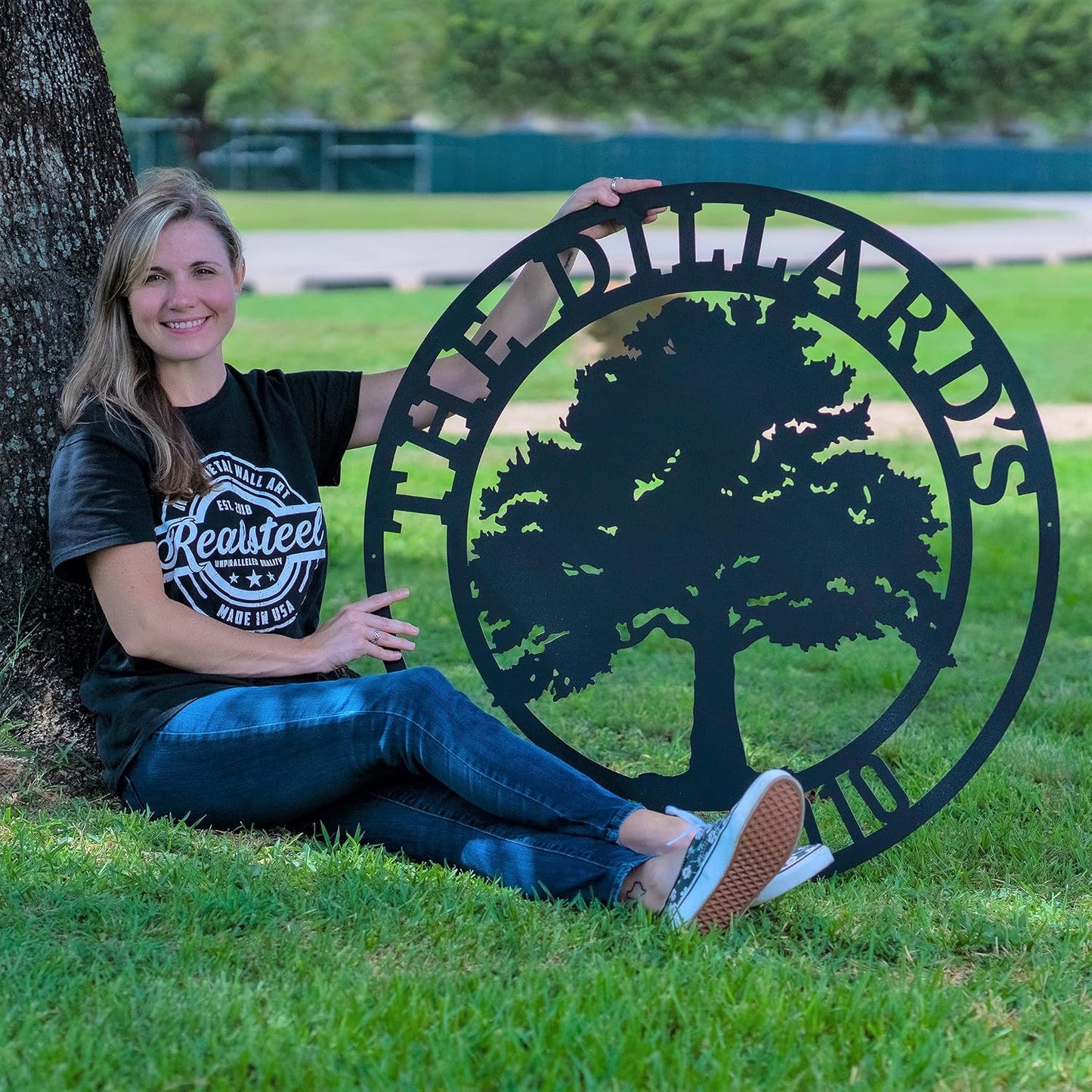 RealSteel Tree of Life Oak Tree, Custom Metal Signs for Outside, Est. Year Monogram, Personalized Metal Wall Decor, Last Name Sign, Family Name Sign, Dad Gift, Outdoor Garden Decor