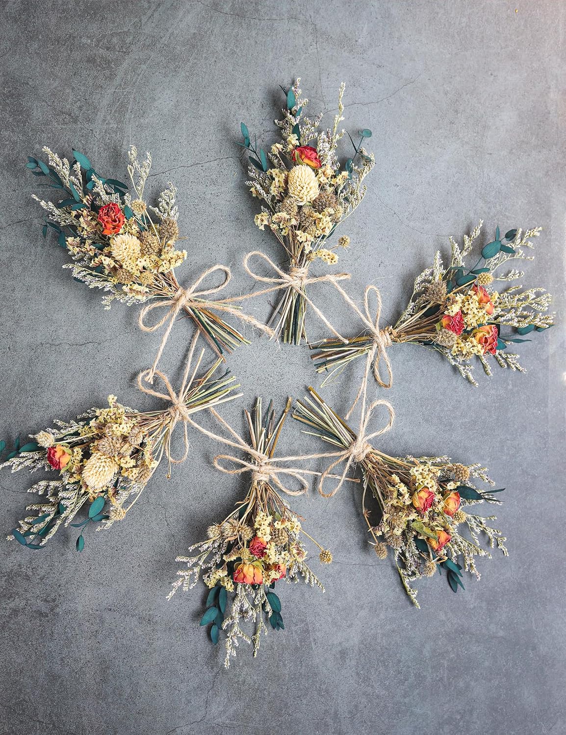xin's convey Mini Dried Flower Bouquet (Pack of 6), Rose Bouquets, Party Favours, Bohemian Plate Decoration, Birthday Cake Dried Flower Gift Box Companion, Photography Props (Rose)
