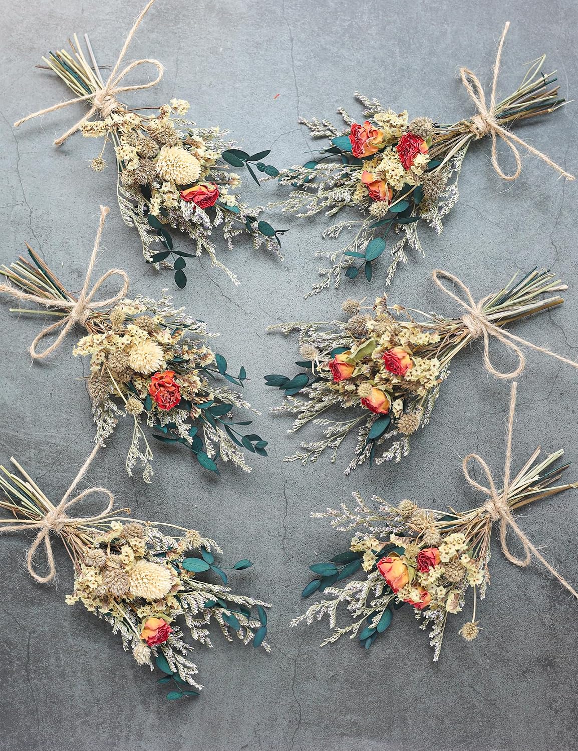 xin's convey Mini Dried Flower Bouquet (Pack of 6), Rose Bouquets, Party Favours, Bohemian Plate Decoration, Birthday Cake Dried Flower Gift Box Companion, Photography Props (Rose)