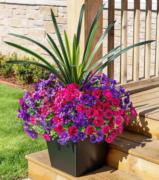 Ivydale Artificial Flowers for Outdoors Decoration, 13Pcs Fake Morning Glory Flowers with Orchid Leaves, Faux Floral Decoration for Patio, Front Door, UV Resistant & Silk Floral (NO Pot)