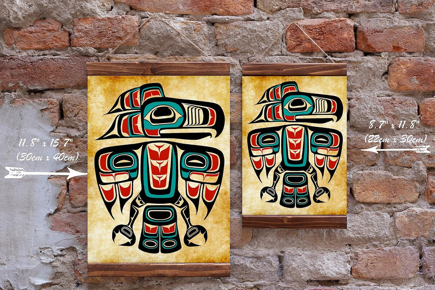 Authentic Tribal Wall Art - Pacific Northwest Haida Raven Totem Canvas Print Wood Framed 8.7" x 11.8" 100% Cotton Matte Canvas Decor